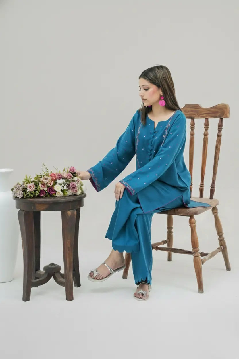 AMBER - Silk Karandi Zinc Embroidered 2-Piece Suit | Winter Collection 2025