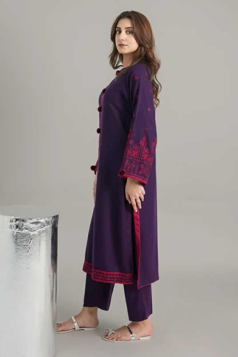 ZILL - Purple Alpine Peach Embroidered 2-Piece Suit | Winter Collection 2025