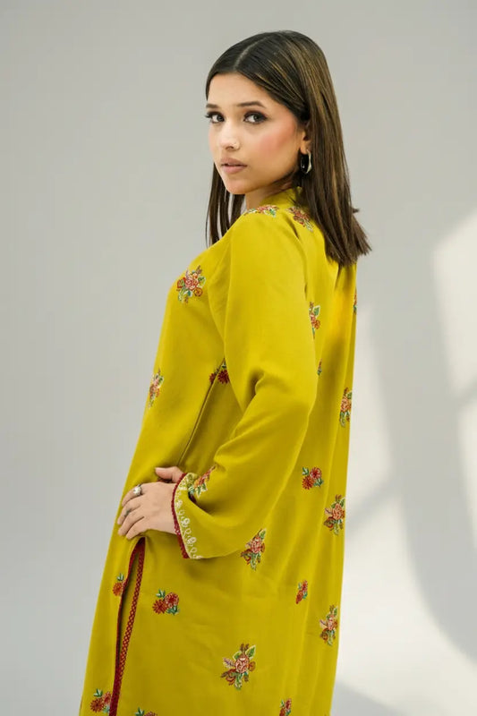 GUL E LALA - Silk Karandi Parrot Green Embroidered 2-Piece Suit | Winter Collection 2025