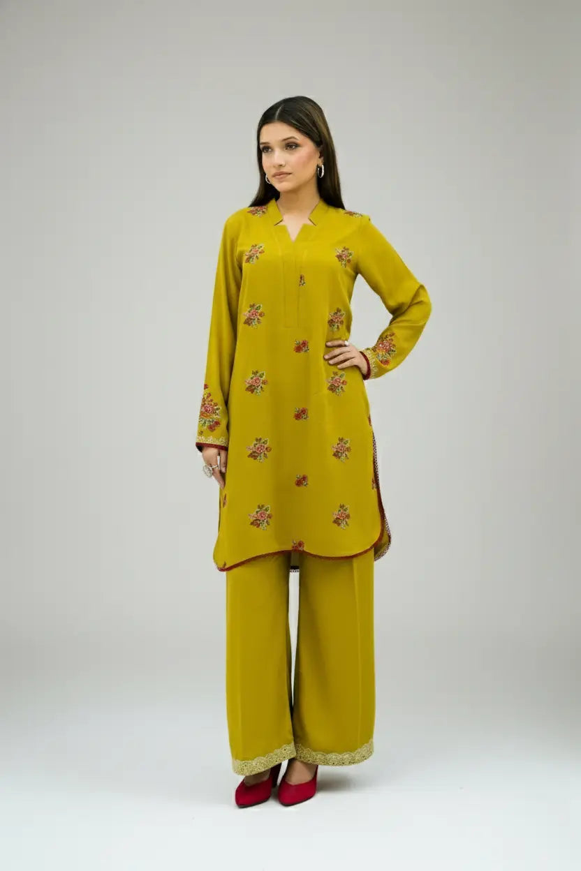 GUL E LALA - Silk Karandi Parrot Green Embroidered 2-Piece Suit | Winter Collection 2025