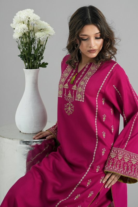 DURRAH - Marina Wool Pink Embroidered 2-Piece Suit | Winter Collection 2025