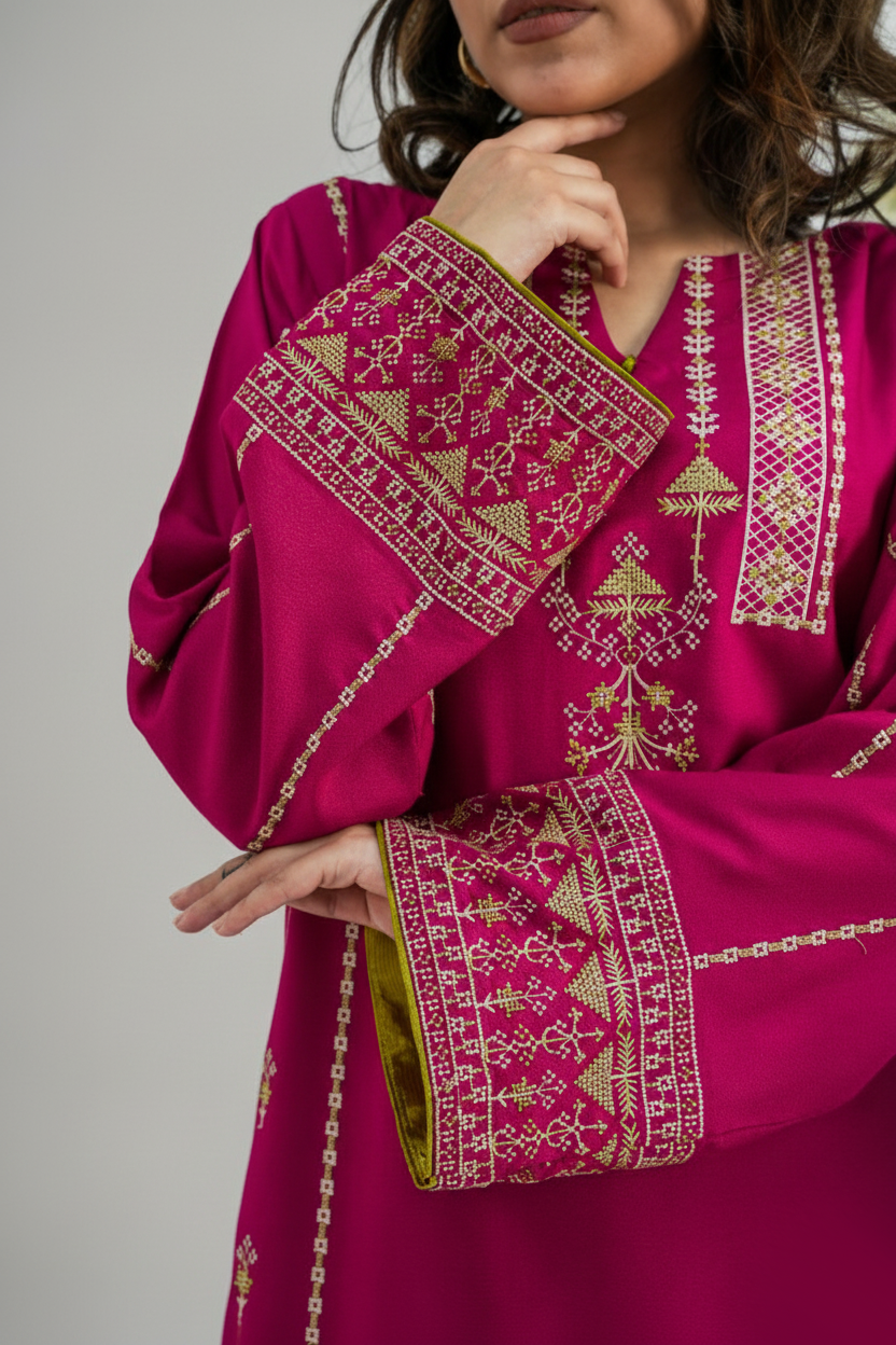 DURRAH - Marina Wool Pink Embroidered 2-Piece Suit | Winter Collection 2025