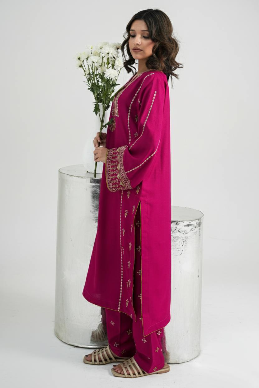 DURRAH - Marina Wool Pink Embroidered 2-Piece Suit | Winter Collection 2025