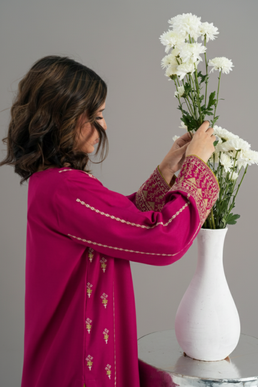 DURRAH - Marina Wool Pink Embroidered 2-Piece Suit | Winter Collection 2025