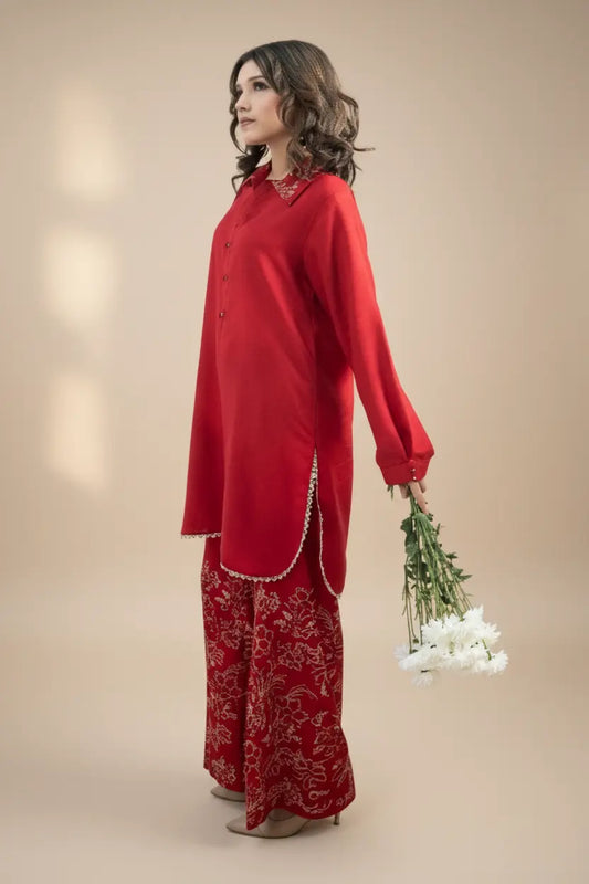 AROOS - Silk Karandi Red Embroidered 2-Piece Suit | Winter Collection 2025