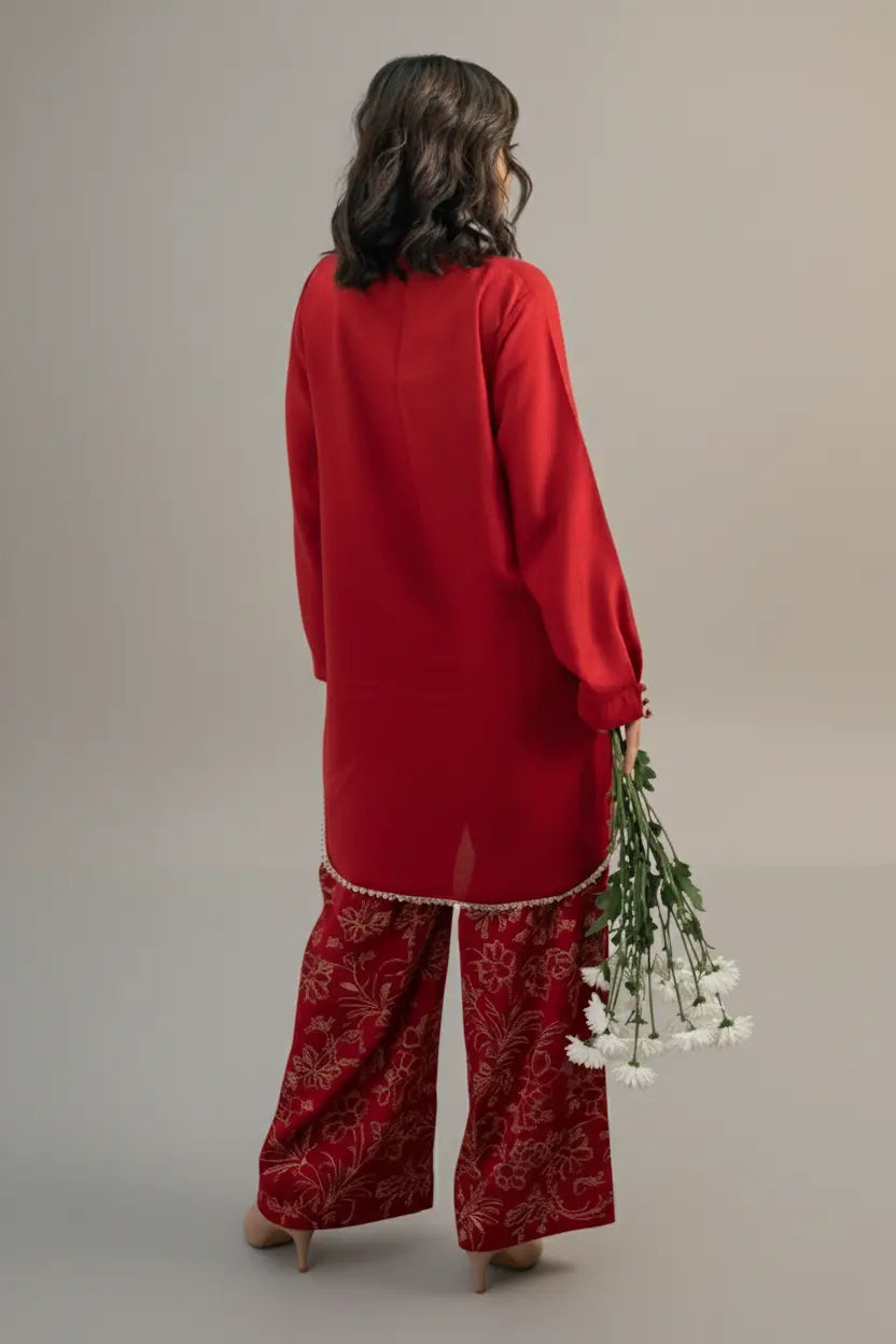 AROOS - Silk Karandi Red Embroidered 2-Piece Suit | Winter Collection 2025