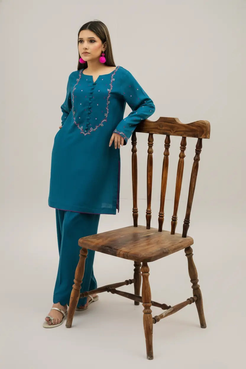 AMBER - Silk Karandi Zinc Embroidered 2-Piece Suit | Winter Collection 2025