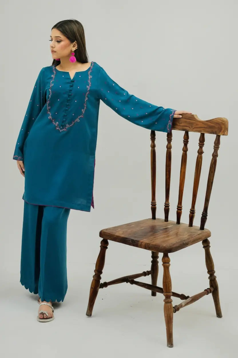 AMBER - Silk Karandi Zinc Embroidered 2-Piece Suit | Winter Collection 2025