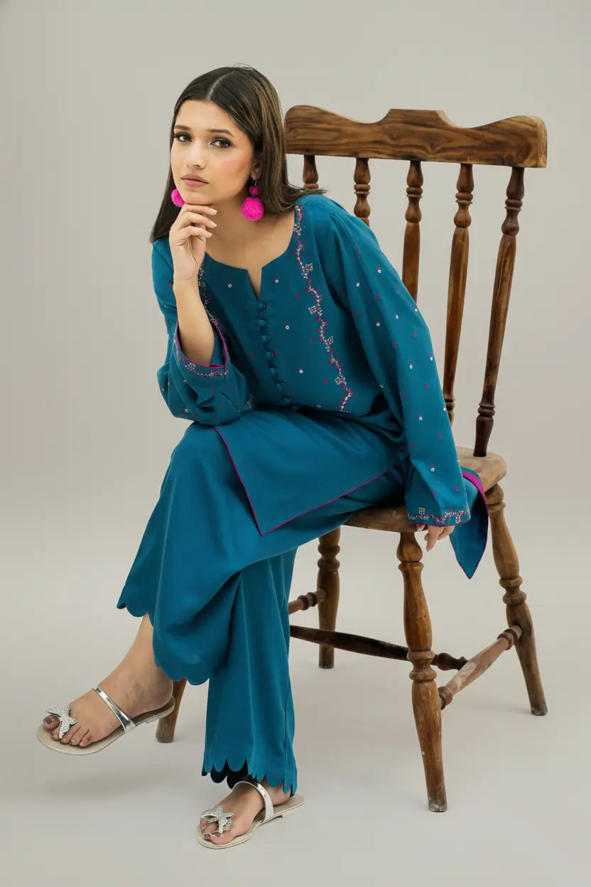 AMBER - Silk Karandi Zinc Embroidered 2-Piece Suit | Winter Collection 2025